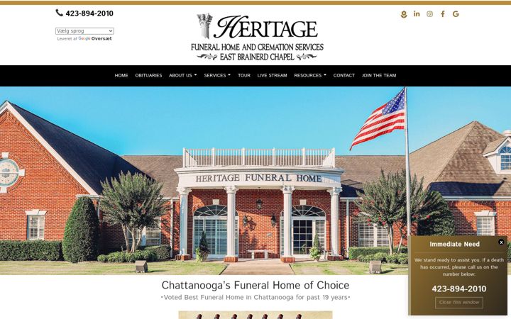 Screenshot of heritagefhchattanooga.com