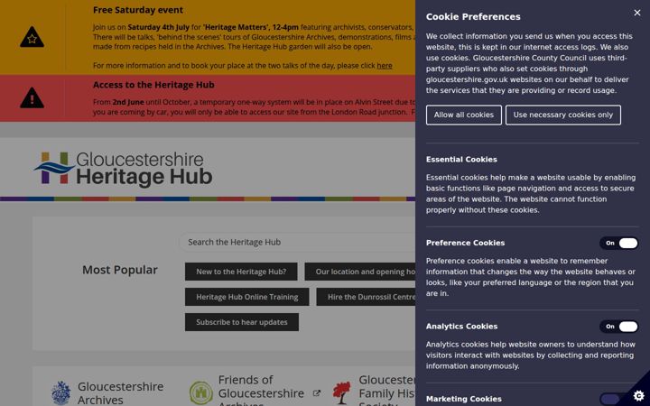 Screenshot of heritagehub.org.uk