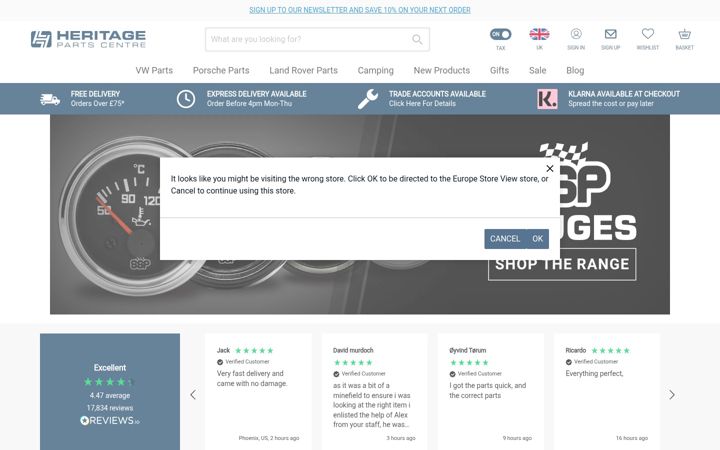Screenshot of heritagepartscentre.com