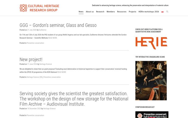 Screenshot of heritagescience.edu.pl