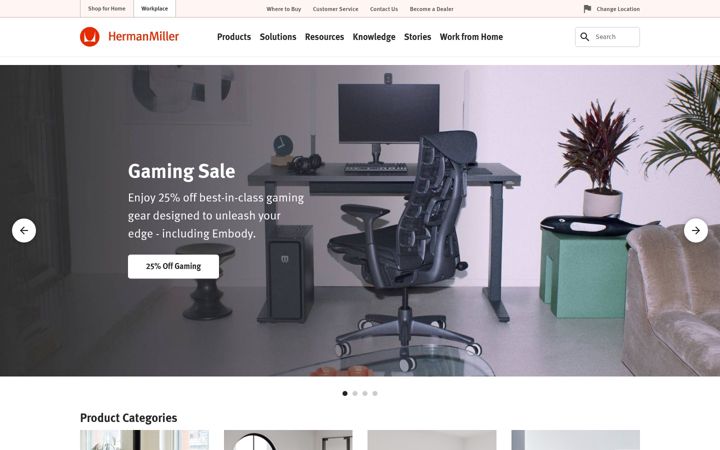 Skjámynd af hermanmiller.com