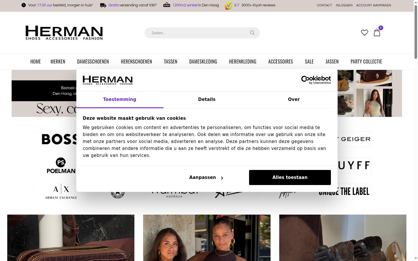 Skærmbillede af samtykkebanneret, som det blev vist før nogen interaktion