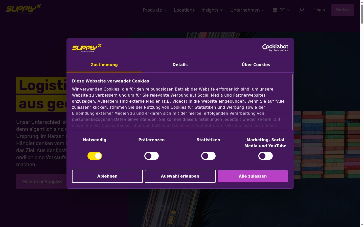 Screenshot of the consent banner shown before any interaction