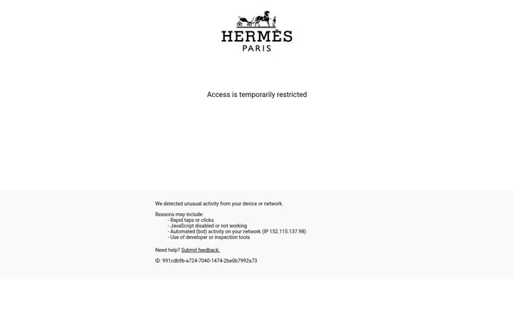 Posnetek zaslona hermes.com