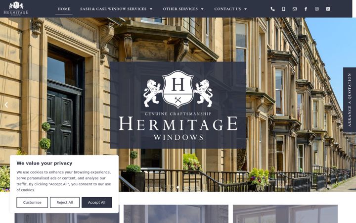 Screenshot of hermitagewindows.co.uk