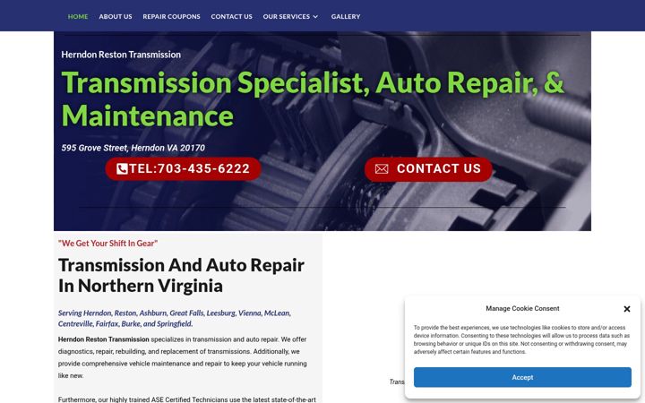 Screenshot of herndonrestontransmission.com