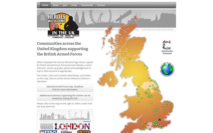 Screenshot of heroeswelcome.co.uk