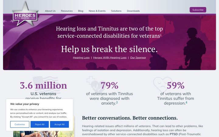Screenshot of heroeswithhearingloss.org