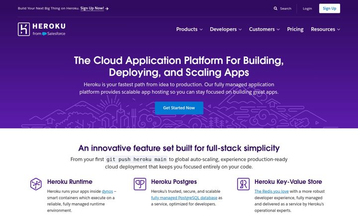 Screenshot von heroku.com