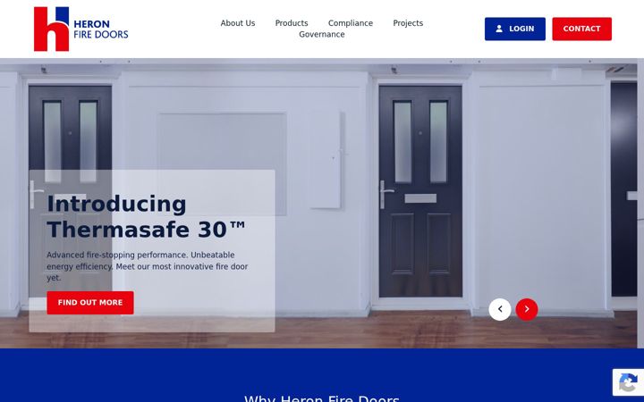 Screenshot of heronfiredoors.com