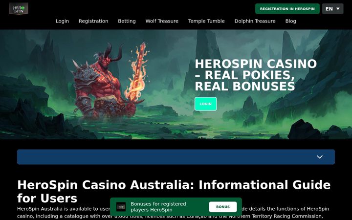 Screenshot of herospincasino-au.com