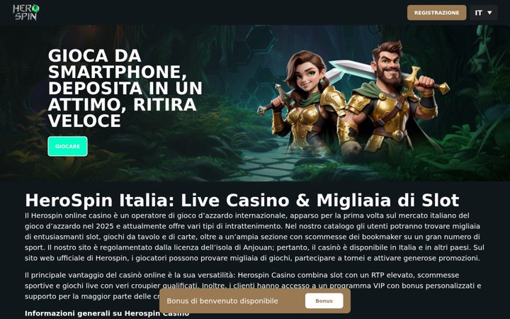 Екранна снимка на herospincasino-it.com