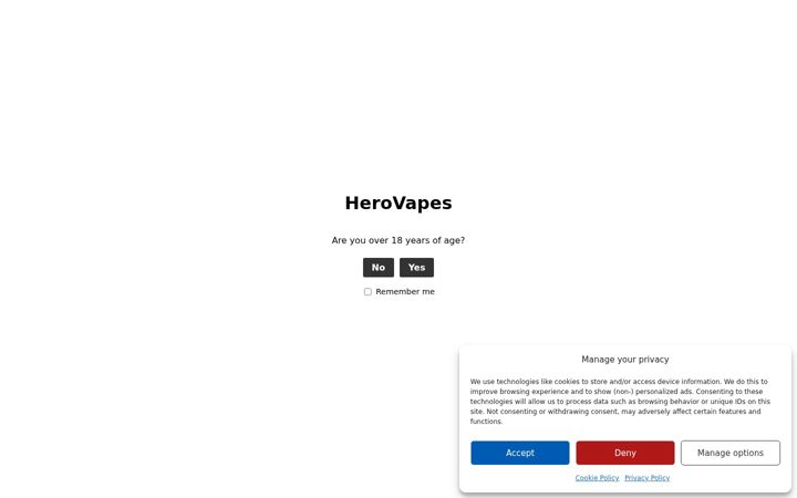 Screenshot of herovapes.com