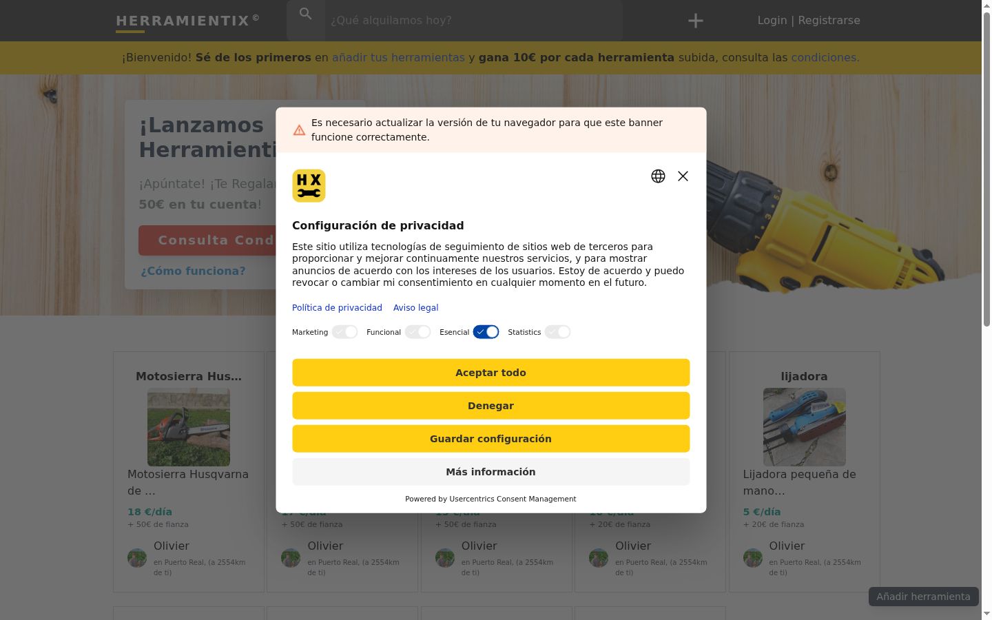 Snimka zaslona bannera za privolu prikazanog prije bilo kakve interakcije