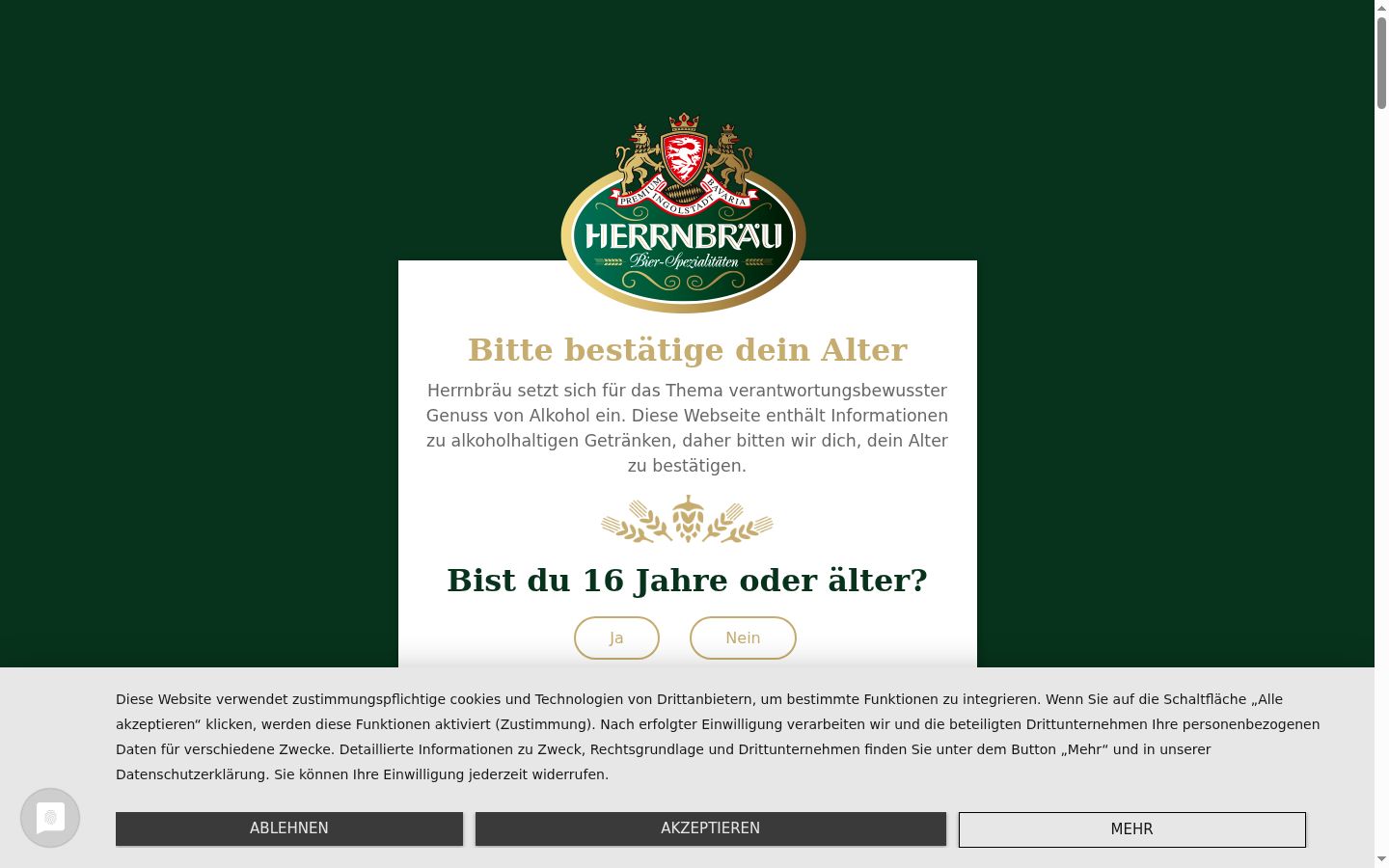Screenshot del banner di consenso mostrato prima di qualsiasi interazione
