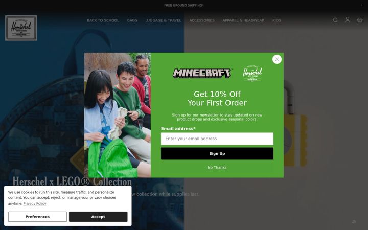 Screenshot of herschel.com