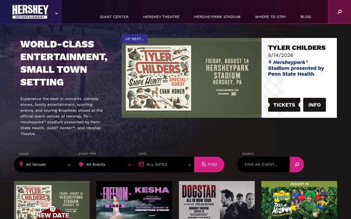 Screenshot of hersheyentertainment.com