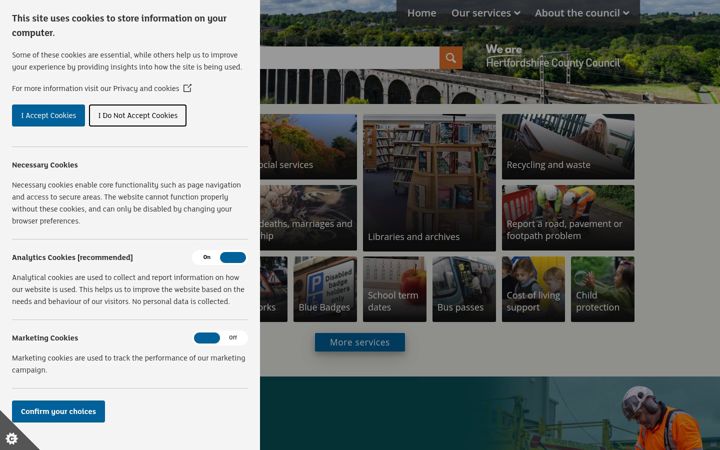 Screenshot of hertfordshire.gov.uk