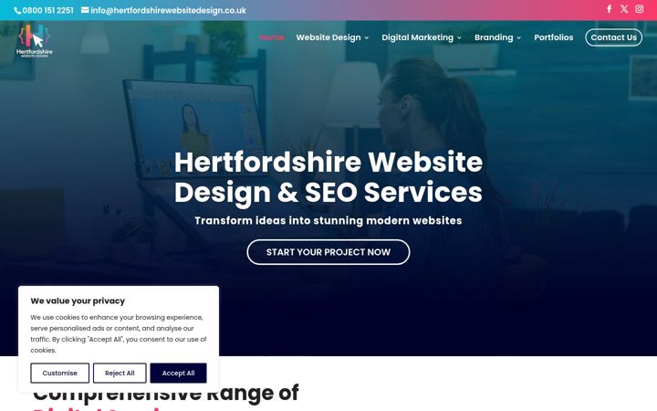 Screenshot of hertfordshirewebsitedesign.co.uk