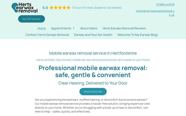 Screenshot of hertsearwaxremoval.co.uk