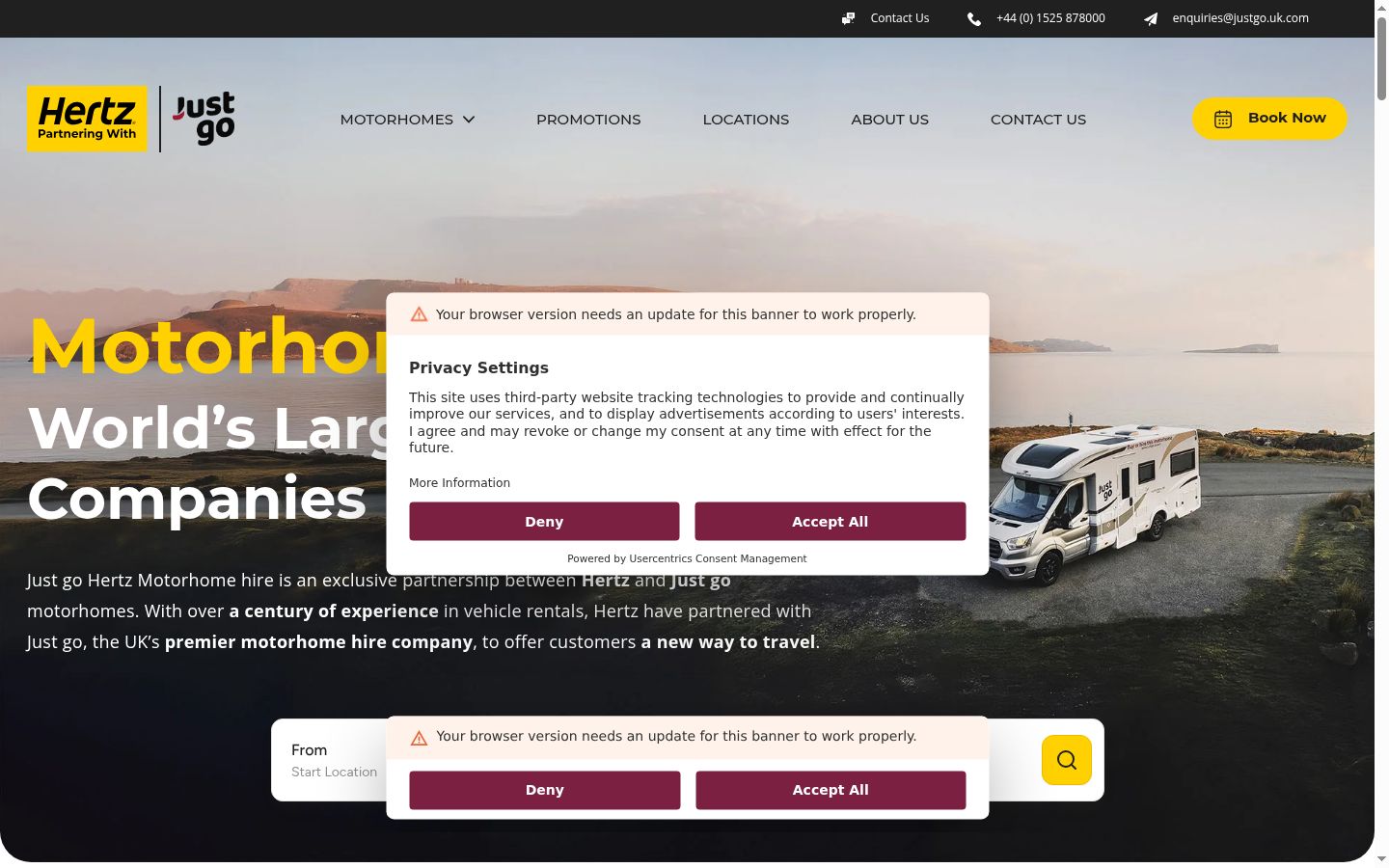 Screenshot del banner di consenso mostrato prima di qualsiasi interazione