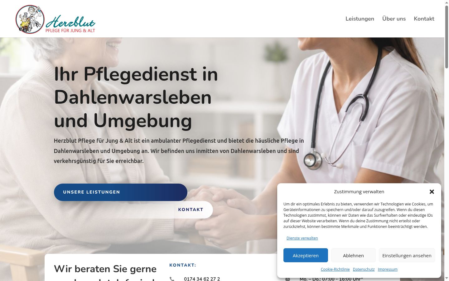 Screenshot des Einwilligungsbanners vor jeglicher Interaktion