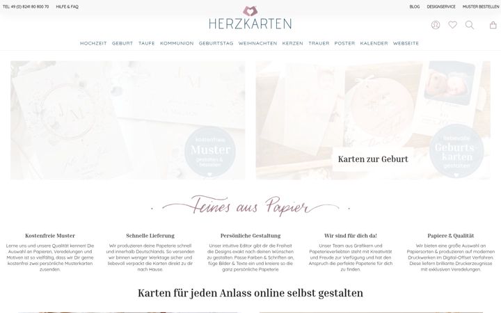 Screenshot of herzkarten.de