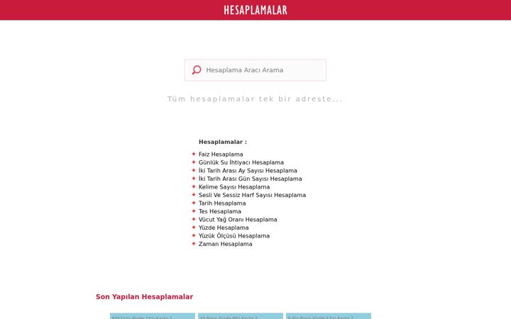Screenshot of hesaplamalar.com