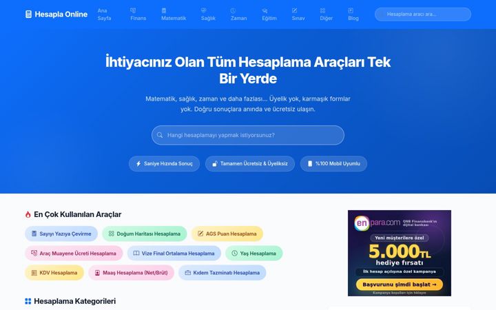 Screenshot of hesaplaonline.com