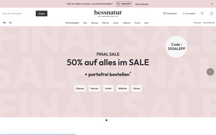 Screenshot of hessnatur.com