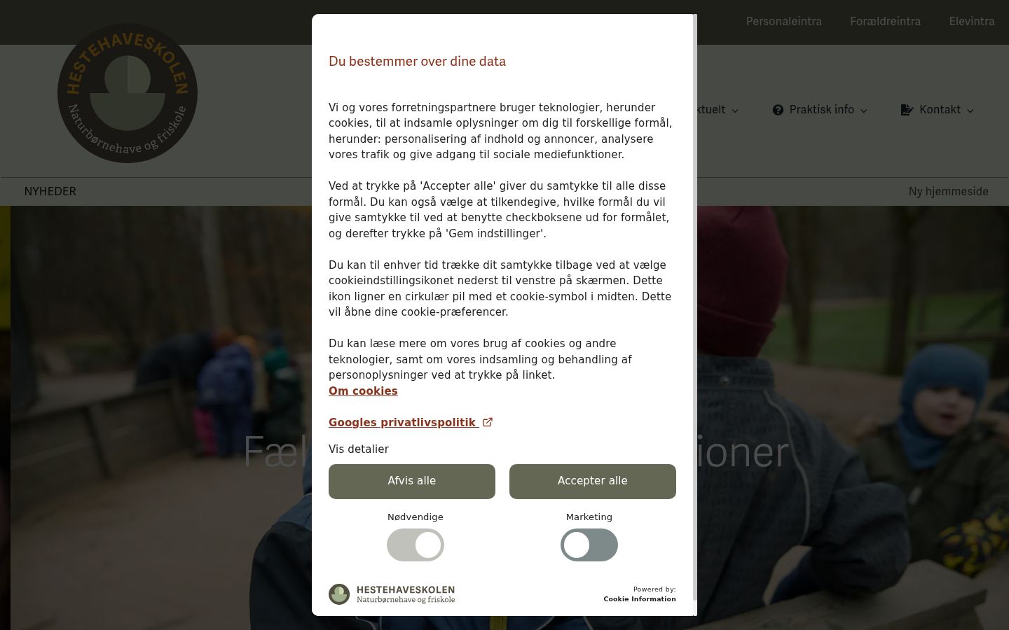 Skärmbild av samtyckesbannern som visades före någon interaktion