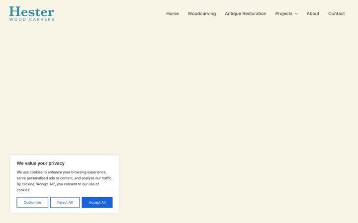 Screenshot of hesterwoodcarvers.co.uk