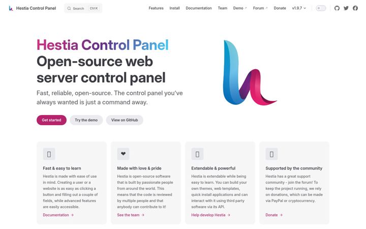 Screenshot of hestiacp.com