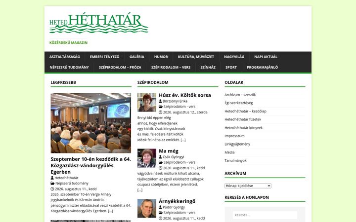 Screenshot of hetedhethatar.hu