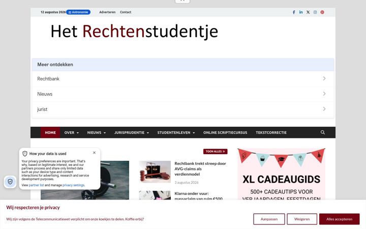 Screenshot of hetrechtenstudentje.nl