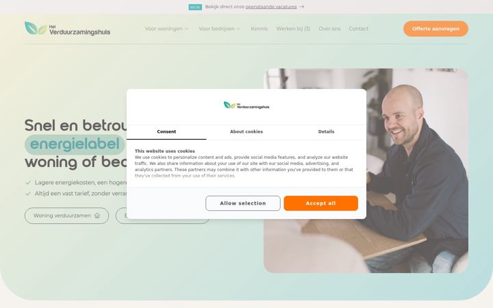 Screenshot of hetverduurzamingshuis.nl