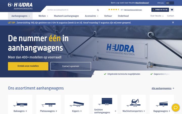 Screenshot of heudra-aanhangwagens.nl