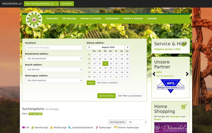 Screenshot of heurigen.at