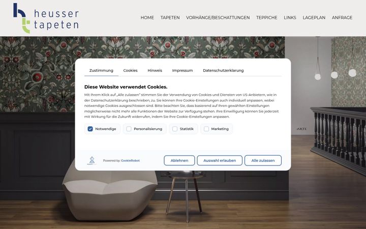 Screenshot of heussertapeten.ch