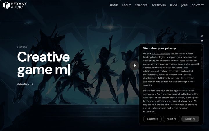 Screenshot of hexanyaudio.com