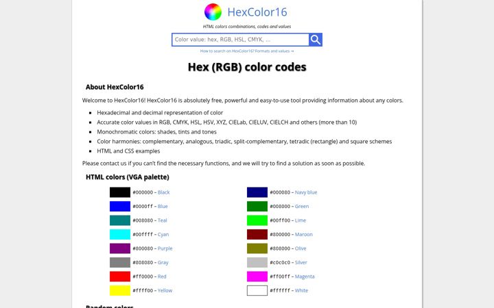 Screenshot of hexcolor16.com