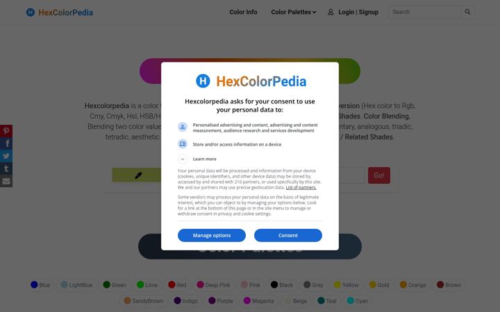 Screenshot of hexcolorpedia.com