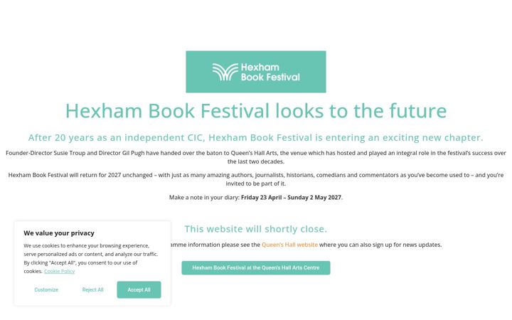 Screenshot of hexhambookfestival.co.uk