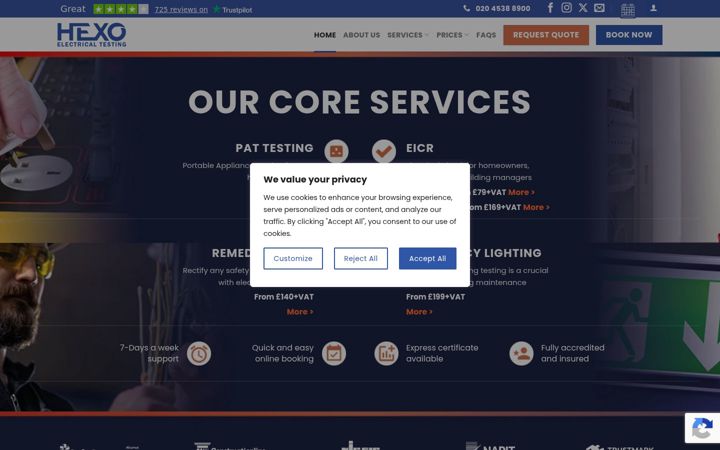 Screenshot of hexoelectricaltesting.co.uk