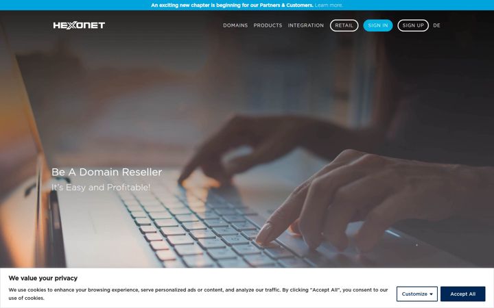 Screenshot van hexonet.net