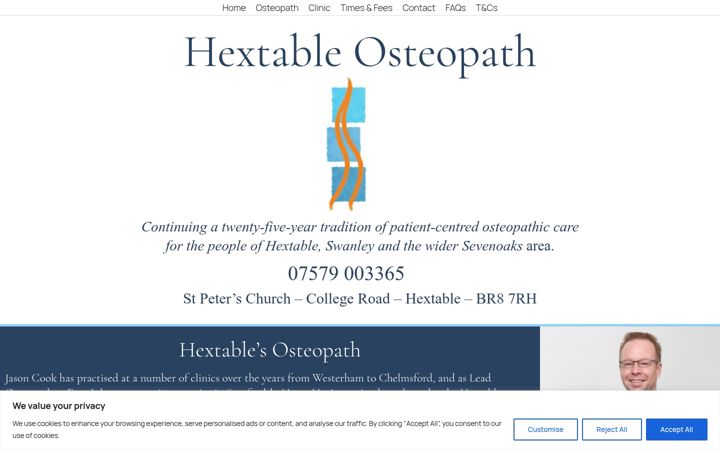 Screenshot of hextableosteopath.co.uk