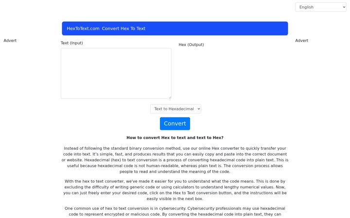 Screenshot of hextotext.com