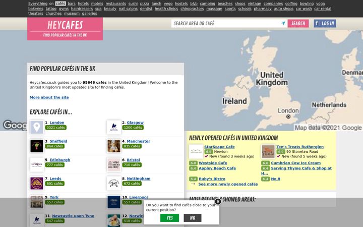 Captură de ecran a heycafes.co.uk