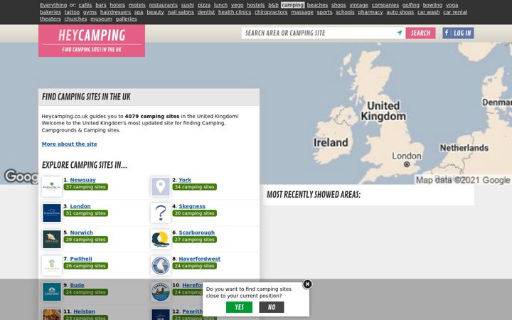 Screenshot of heycamping.co.uk