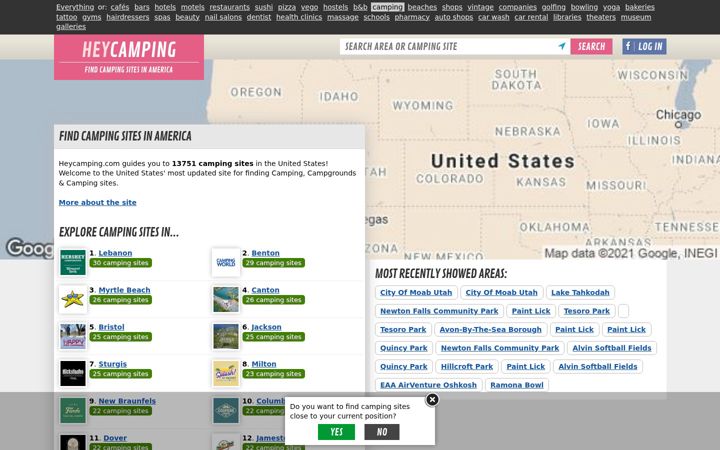 Screenshot of heycamping.com